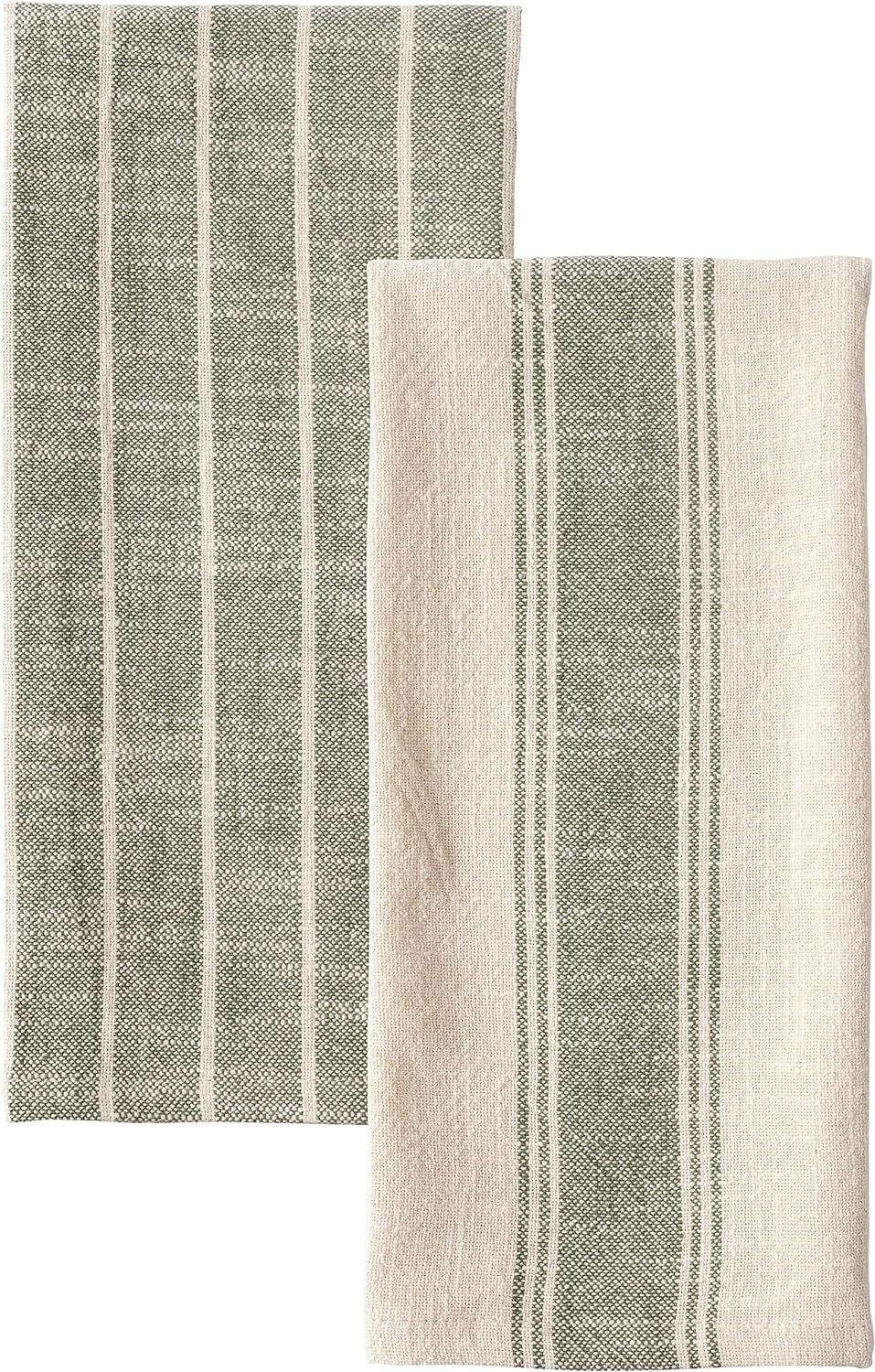 Natural Rustic Farmhouse Slubbed Kitchen Towel | 100% Cotton Dish Towel, 18 X 28 Inches | Soft and Absorbent (Olive, Set of 4)
