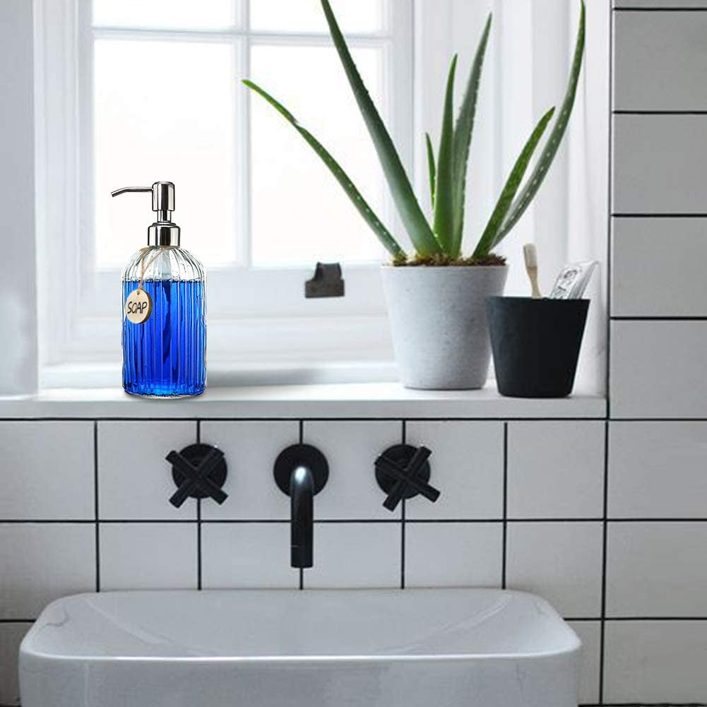 18 Oz Clear Glass Soap Dispenser with Rust Proof Stainless Steel Pump, Refillable Liquid Hand Soap Dispenser for Bathroom, Premium Kitchen Soap Dispenser (Clear).