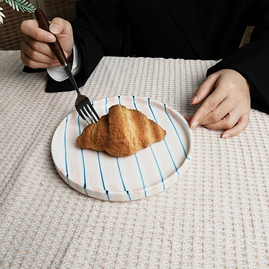 Striped Ceramic Dinner Plate – Modern Round Tableware
