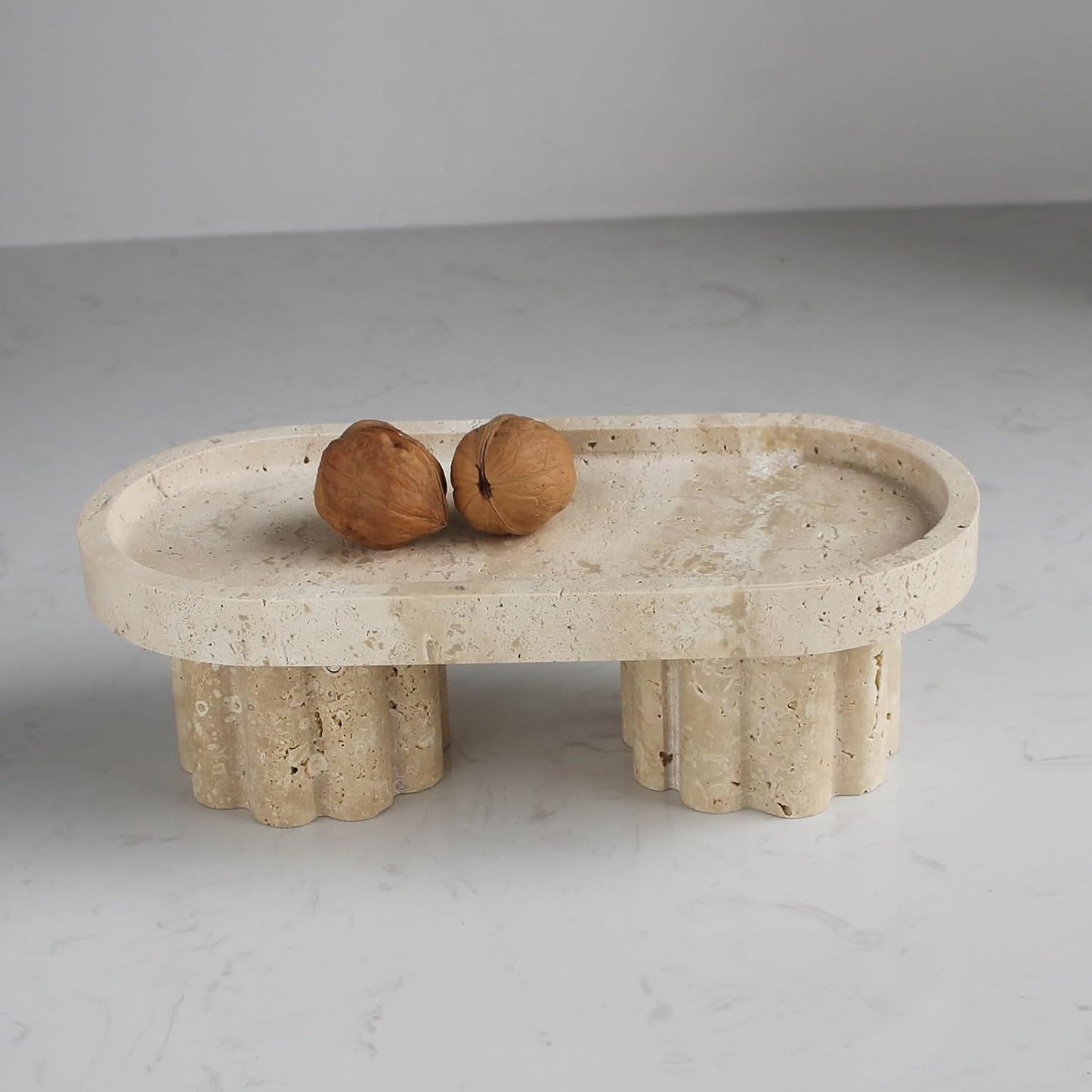 Natural Travertine Tray with Leg, round 7.1" Vanity Decorative Tray for Countertop Organizer, Catchall Tray for Perfume, Candles, Jewelry Dish