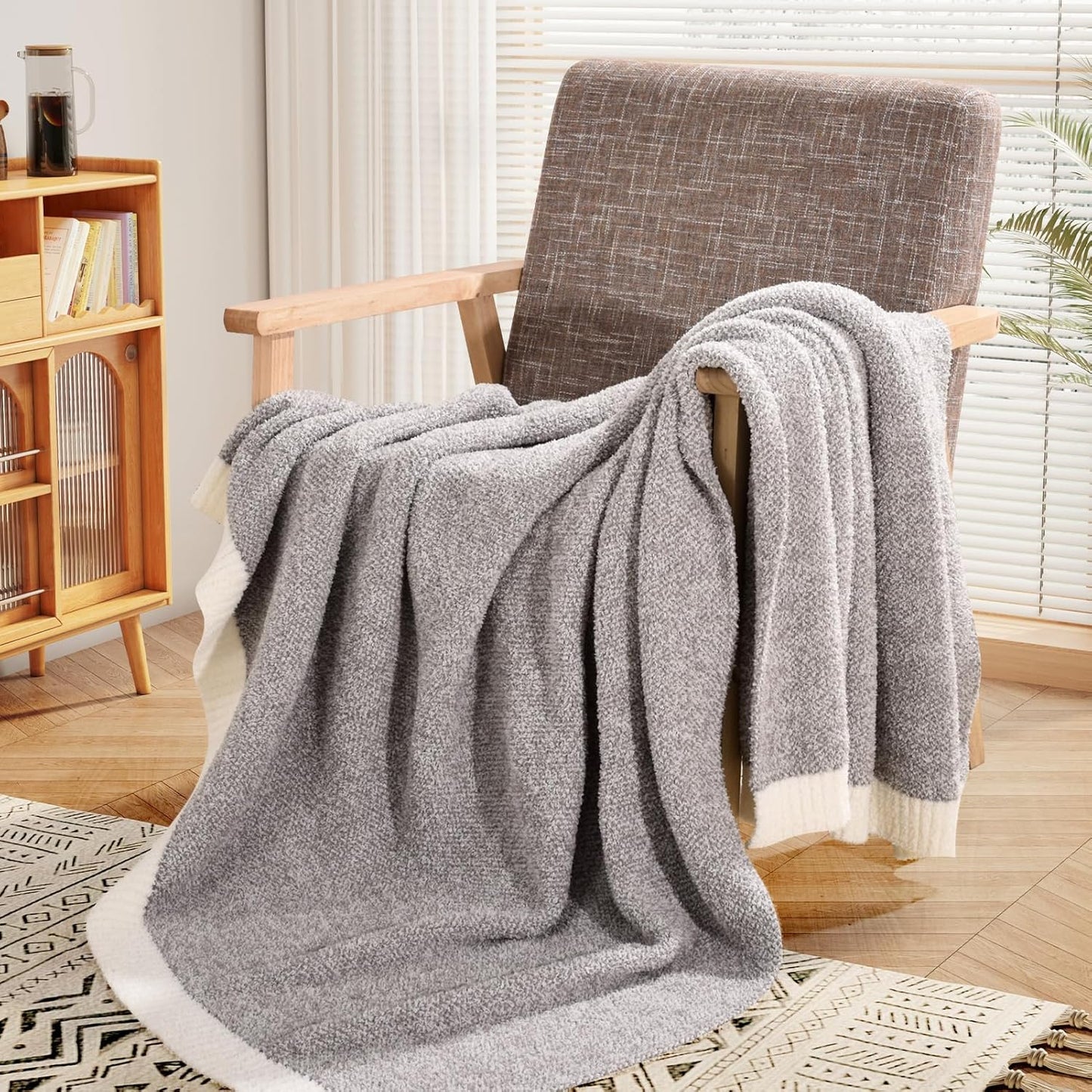 Soft Throw Blankets for Couch, Reversible Warm Blankets Cozy Knit Blanket for Women, Fuzzy Plush Lightweight Throws for Sofa, Bed, Picnic, Black 50 X 60 Inches