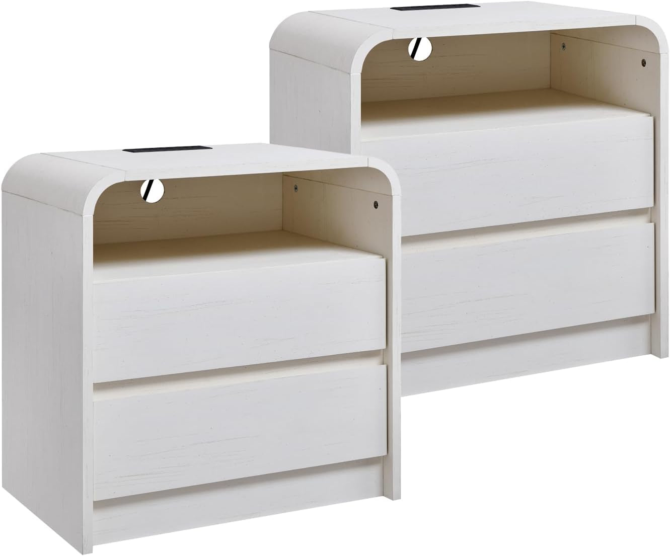25" Tall Modern Nightstand with Charging Station, 23.6'' Wide Wood Bedside Table W/2 Storage Drawers, Large Mid Century End Table for Bedroom, Living Room, Curved Profile Design,Natural Oak