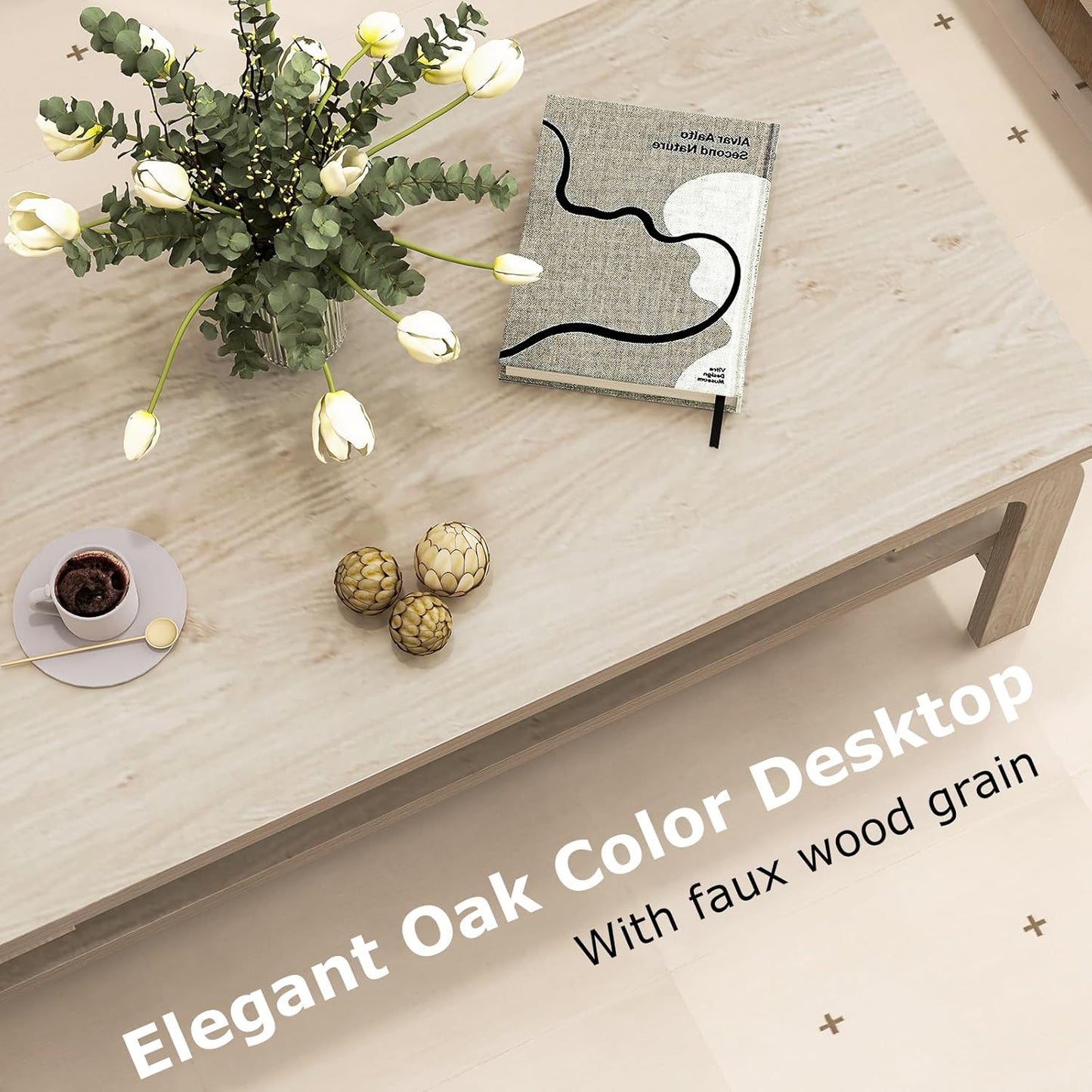 2-Tier Coffee Table with Storage, 47” Mid Century Rectangle Accent Table with Open Shelf, Large Tabletop & Curved Legs, Rustic Style Wood Cocktail, Center Table for Living Room, Natural