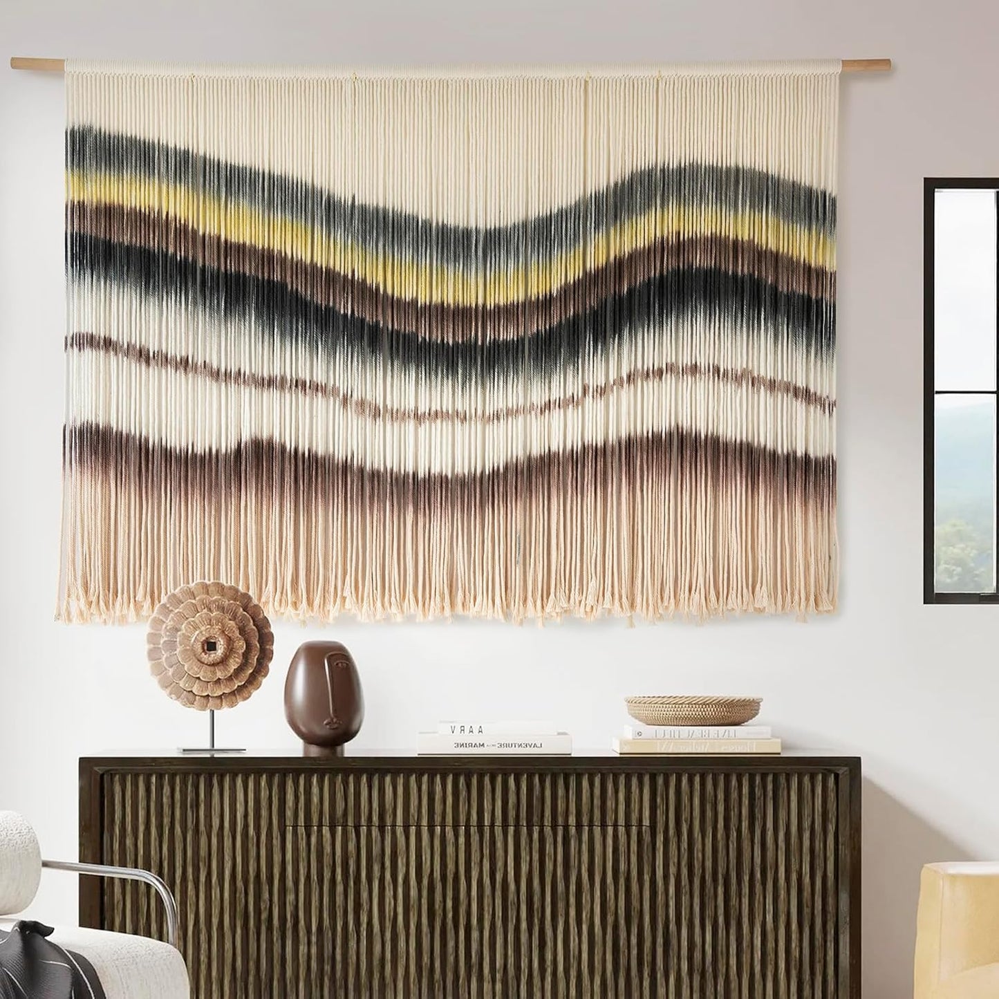 Macrame Wall Hanging Macrame Wall Decor Large-Scale Tie-Dye Tapestry Living Home Room Wall Decor 57" Wx 35" L