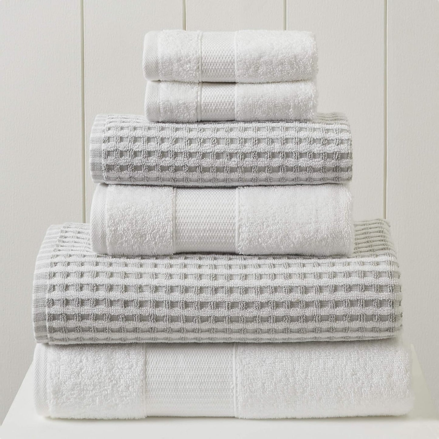 6-Piece 100% Combed Cotton Yarn Dyed Cobblestone Jacquard Towel Set Flax