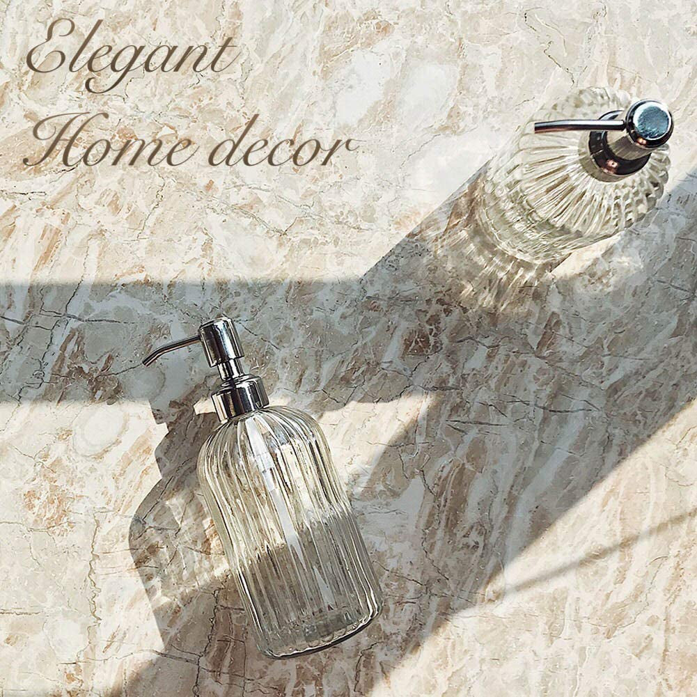 18 Oz Clear Glass Soap Dispenser with Rust Proof Stainless Steel Pump, Refillable Liquid Hand Soap Dispenser for Bathroom, Premium Kitchen Soap Dispenser (Clear).