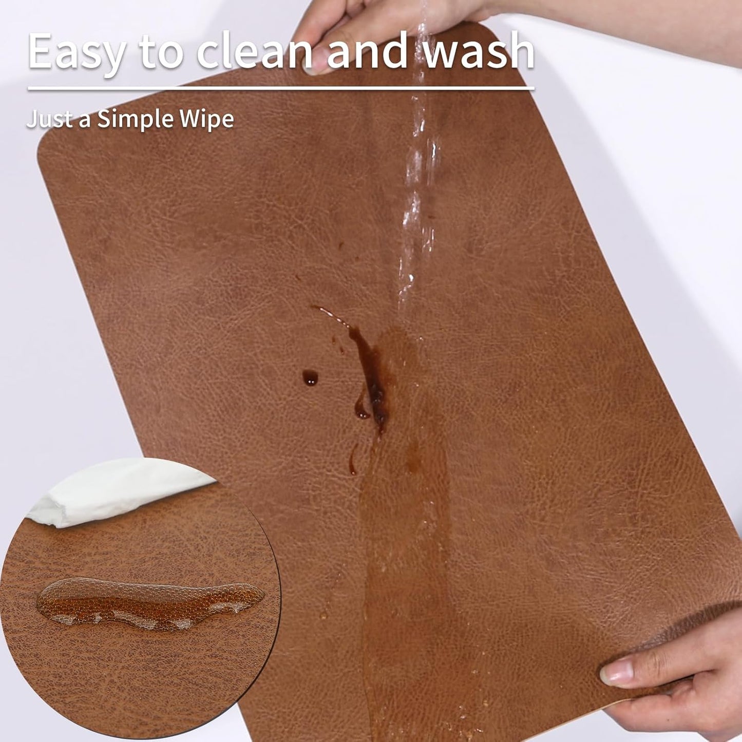 Cowhide Pattern Faux Leather Placemats Set of 6,Heat Resistant Non-Slip Waterproof Wipeable Washable Kitchen Dining PU Table Place Mats,Double-Sides Available,Dark Coffee