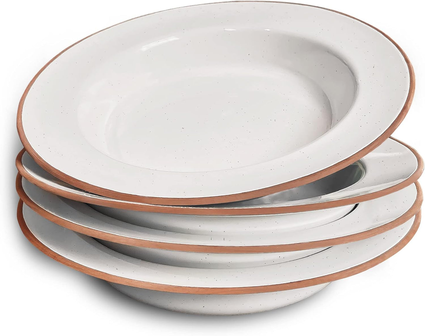Mora Ceramic Wide Rimmed Soup Bowl 25Oz, Set of 4 - for Pasta, Italian, Spaghetti, Dipping Bread, Fancy Dinner Etc. Large Plate/Bowls Hybrid for Everyday & Restaurant Use, Flat Rim - Assorted Neutrals