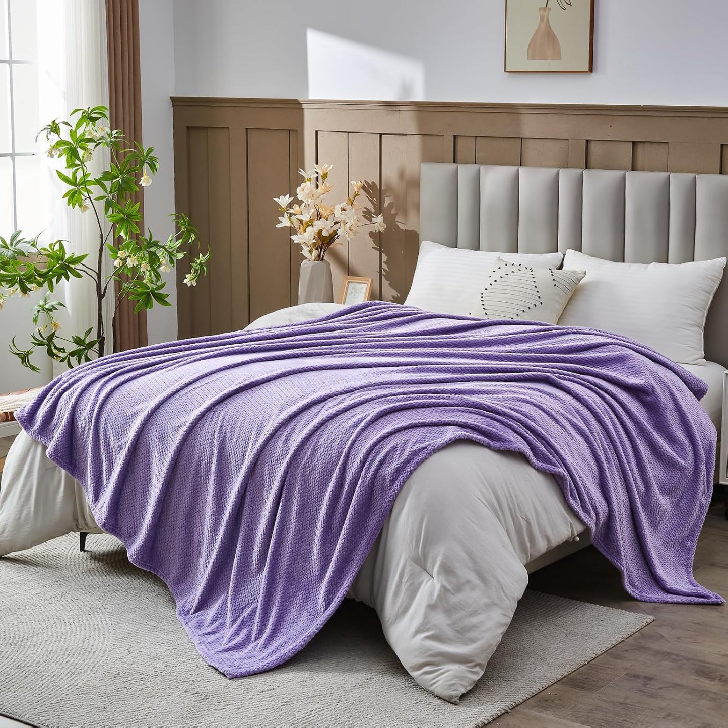 Super Soft Throw Blanket Sage Green Premium Silky Flannel Fleece Leaves Pattern Lightweight Bed Blanket All Season Use (Sage Green, Throw(50"X60"))