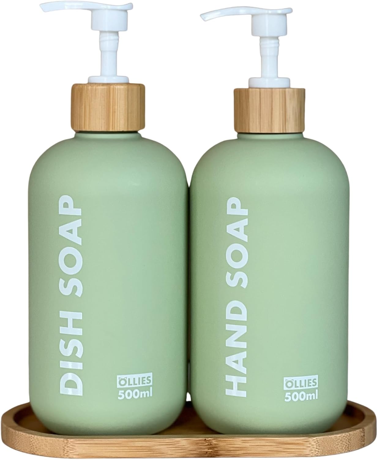 Shampoo and Conditioner Dispenser, Shower Soap Dispenser for Bathroom-Set of 3 with Permanent Stylish Label-17Oz, 500Ml Refillable Shampoo and Conditioner Bottles Green