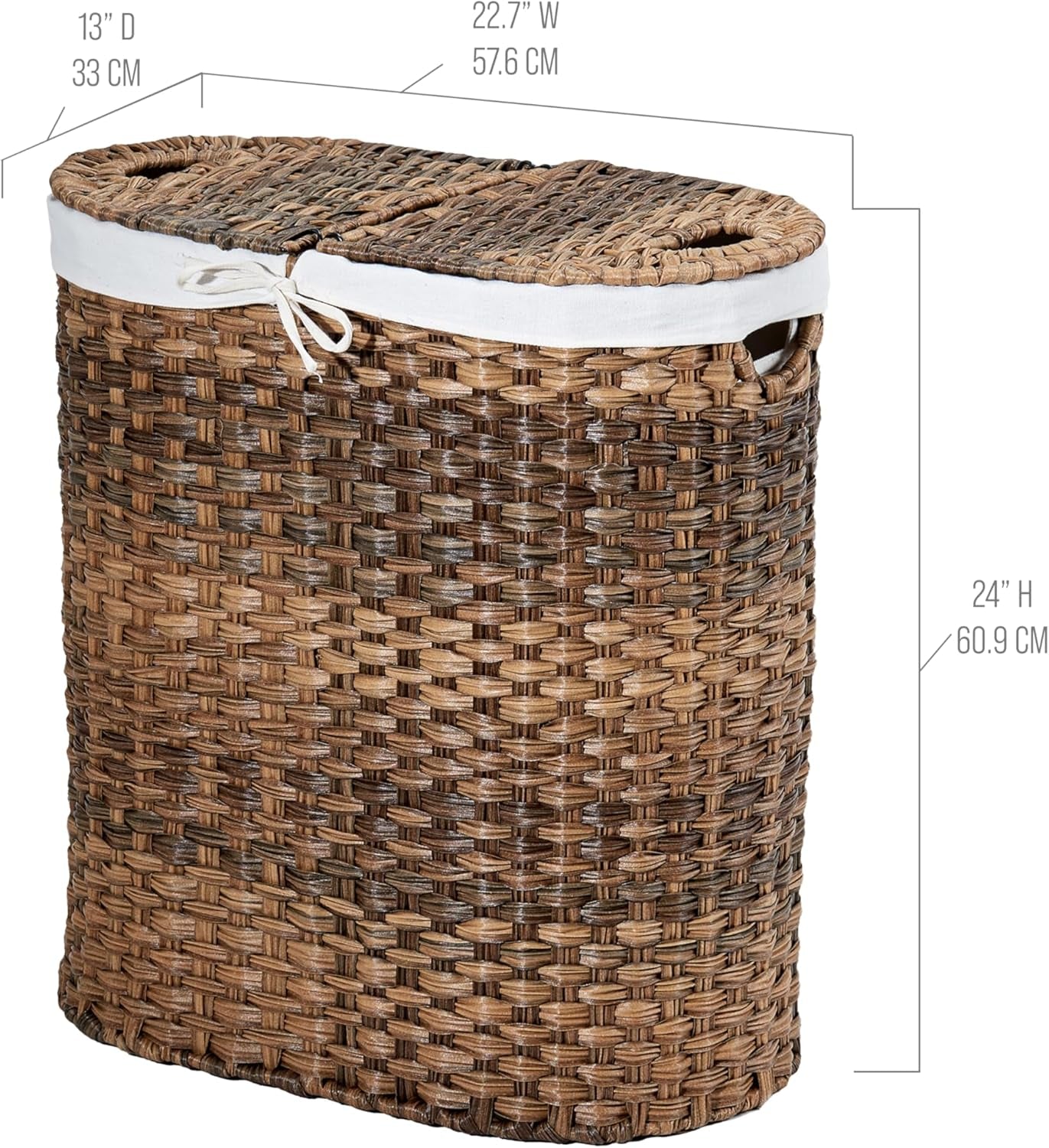 Premium Handwoven Portable Laundry Bin Basket with Carrying Handles, Household Storage for Clothes, Linens, Sheets, Mocha Brown, Oval Hamper