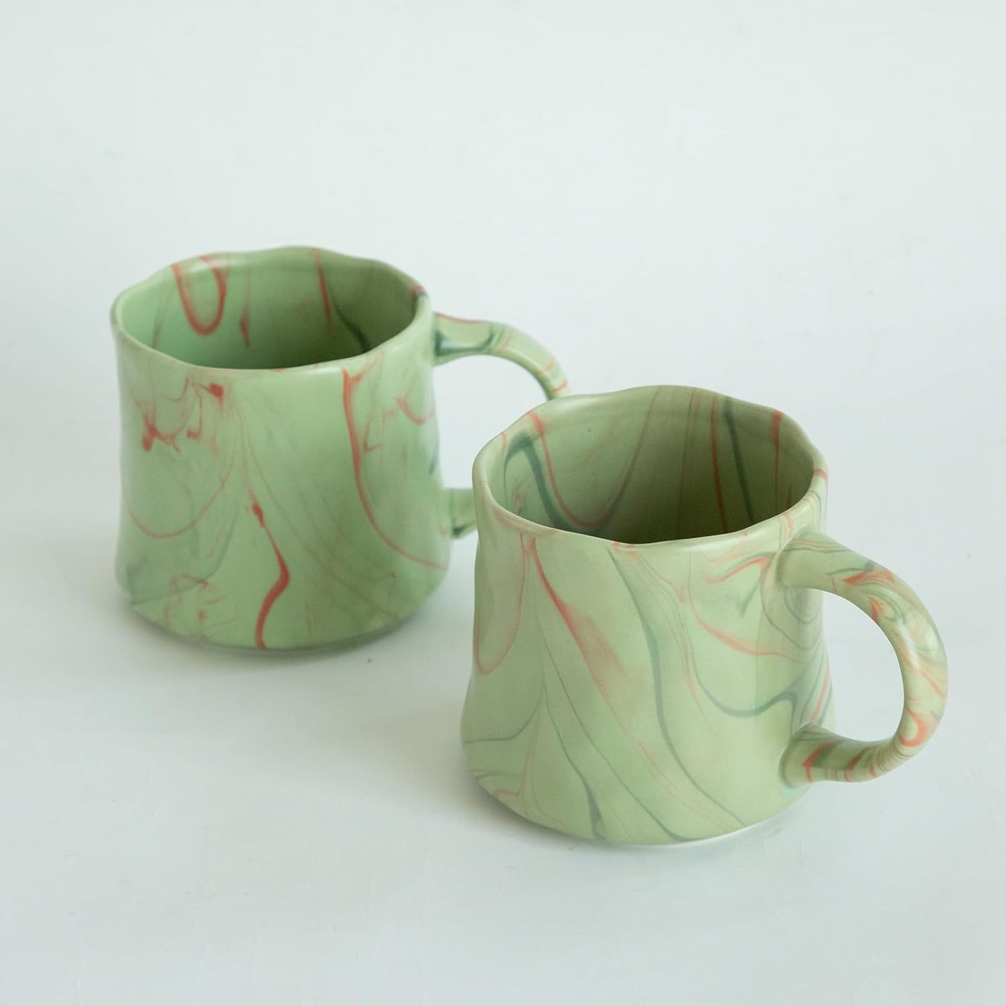 Striped Ceramic Coffee Mugs Set - 2 Pack, Pink & Green,Perfect for Morning Brew or Tea and Cocoa - for Coffee Lovers