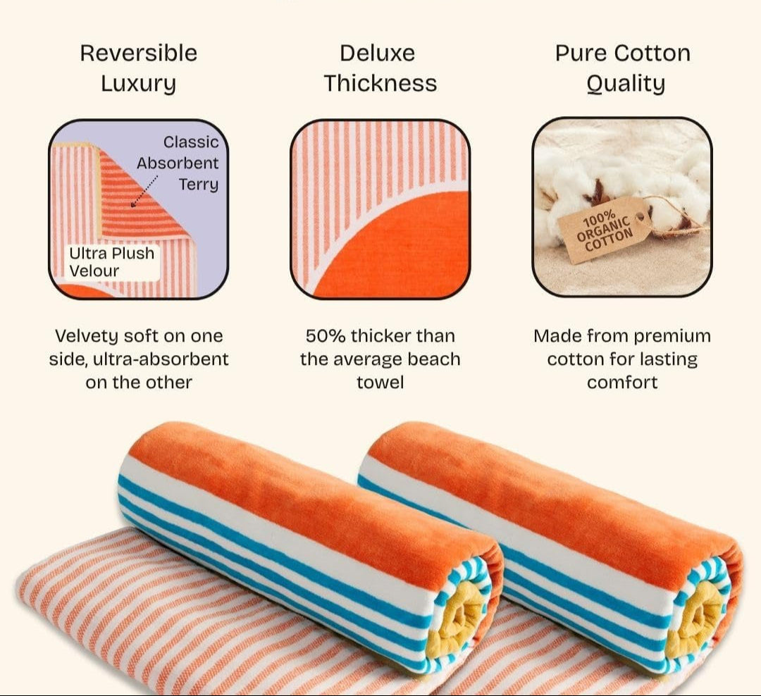 Luxury Beach Towels Set of 2 - Beach Sunset | 2 Pack 30" X 60" | Crafted from 100% Combed Cotton | Ultra Plush & Super Soft | Rays Collection