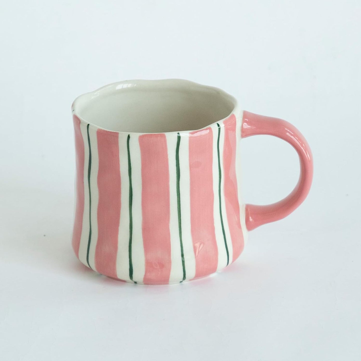 Striped Ceramic Coffee Mugs Set - 2 Pack, Pink & Green,Perfect for Morning Brew or Tea and Cocoa - for Coffee Lovers