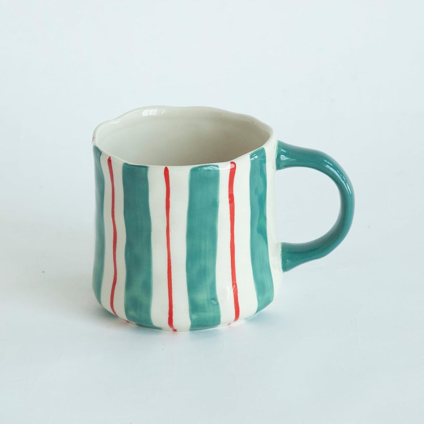 Striped Ceramic Coffee Mugs Set - 2 Pack, Pink & Green,Perfect for Morning Brew or Tea and Cocoa - for Coffee Lovers