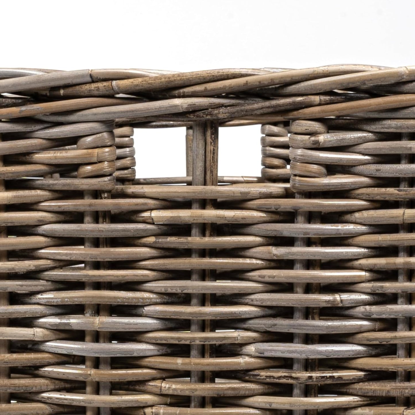 BSK1001A Yael Coastal Hand-Woven STORAGE Rattan Basket with Wheels and Handles for Storage and Decoration in Bedroom, Living Room, Laundry Room, Entryway, Kubu Gray