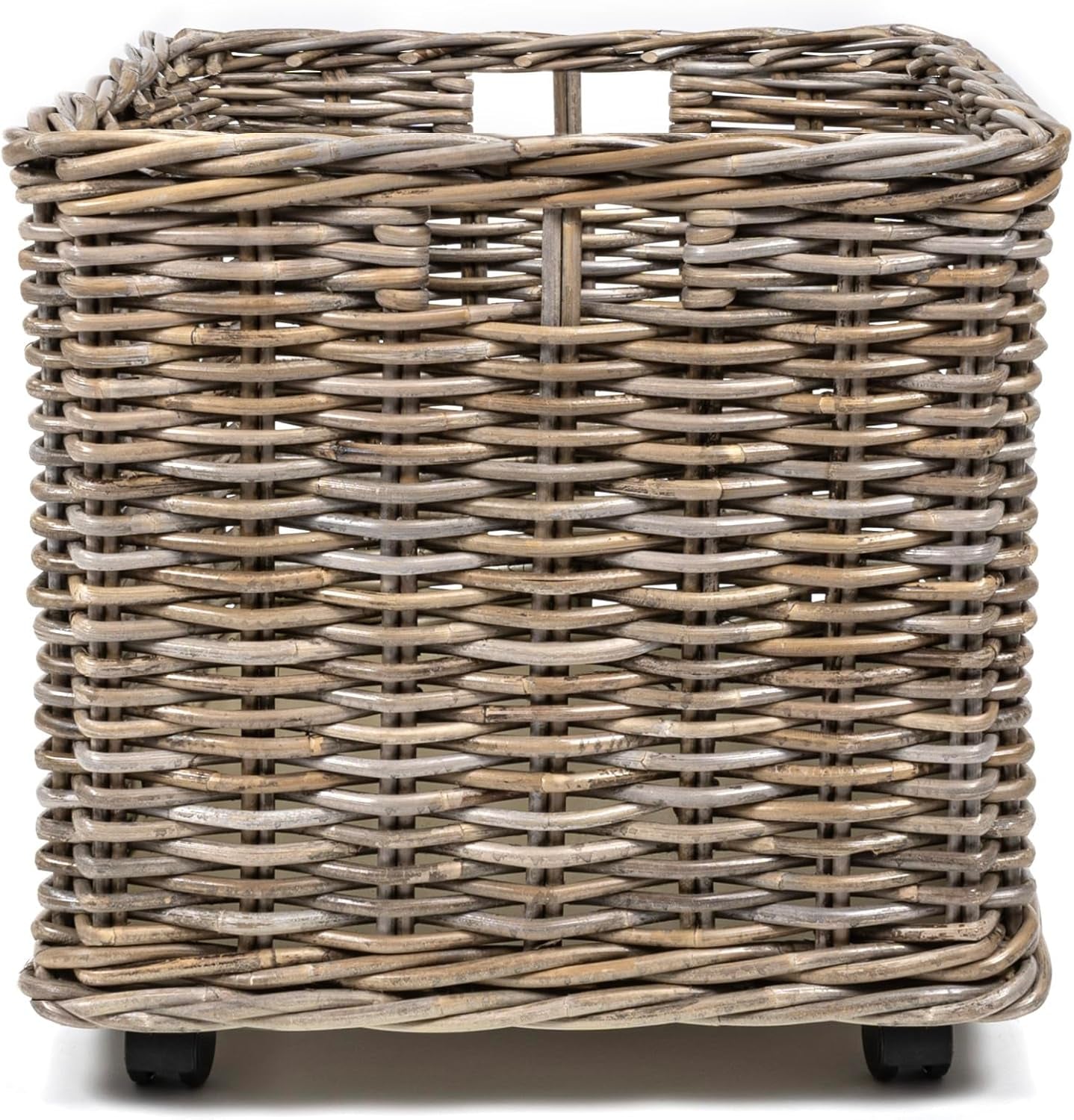 BSK1001A Yael Coastal Hand-Woven STORAGE Rattan Basket with Wheels and Handles for Storage and Decoration in Bedroom, Living Room, Laundry Room, Entryway, Kubu Gray