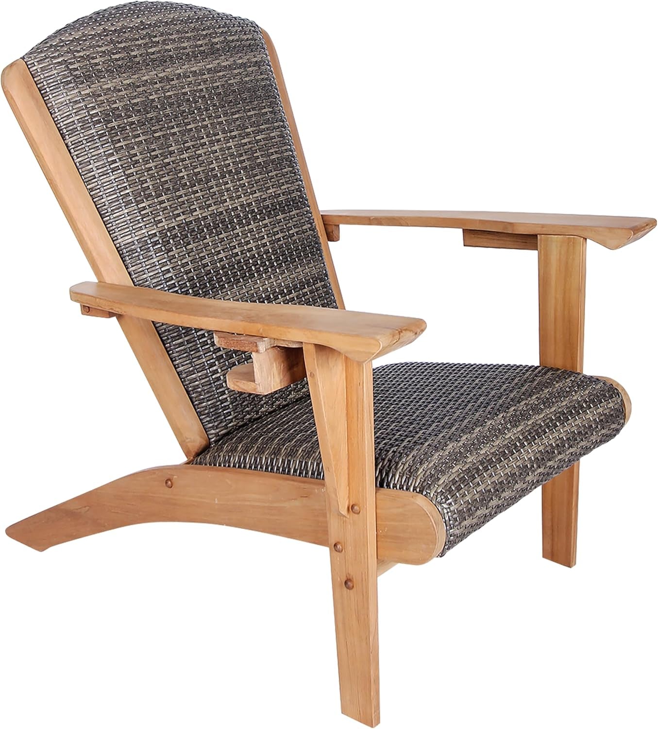 Auburn Padded Upholstered Outdoor Adirondack Chair, Teak Wood and All-Weather Wicker