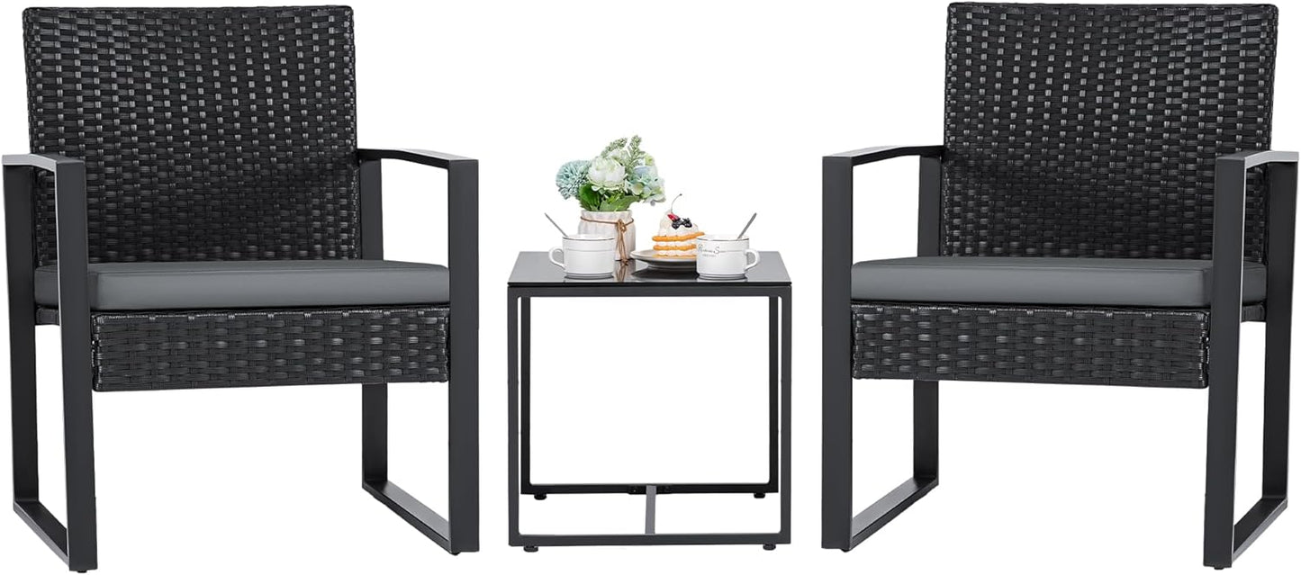 3-Piece Outdoor Wicker Patio Set with Coffee Table – Modern Rattan Bistro Chairs for Garden & Yard