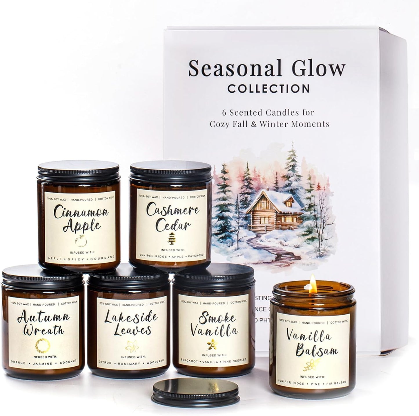Holiday Candle Gift Set – Cinnamon Pumpkin, Apple Vanilla, Orange Jasmine Coconut, Cedarwood Spice – Long Lasting Soy Candles for Home, Thanksgiving & Christmas Gifts for Women