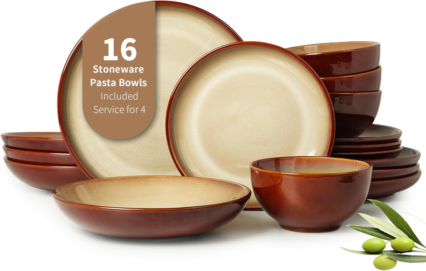 Stoneware Dinnerware Sets Service for 4, 12 Pcs Reactive Glaze Plates and Bowls Sets, Handmade Ceramic Dish Set, Highly Chip and Crack Resistant Modern Plate Set, Brown Green