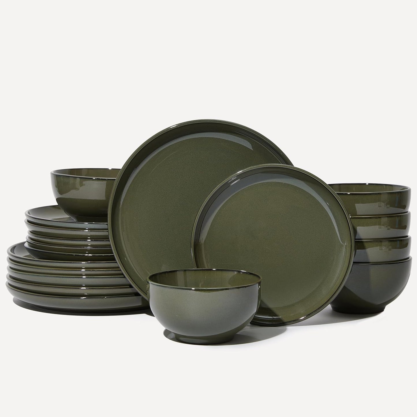 Stoneware Dinnerware Sets Service for 4, 12 Pcs Reactive Glaze Plates and Bowls Sets, Handmade Ceramic Dish Set, Highly Chip and Crack Resistant Modern Plate Set, Brown Green
