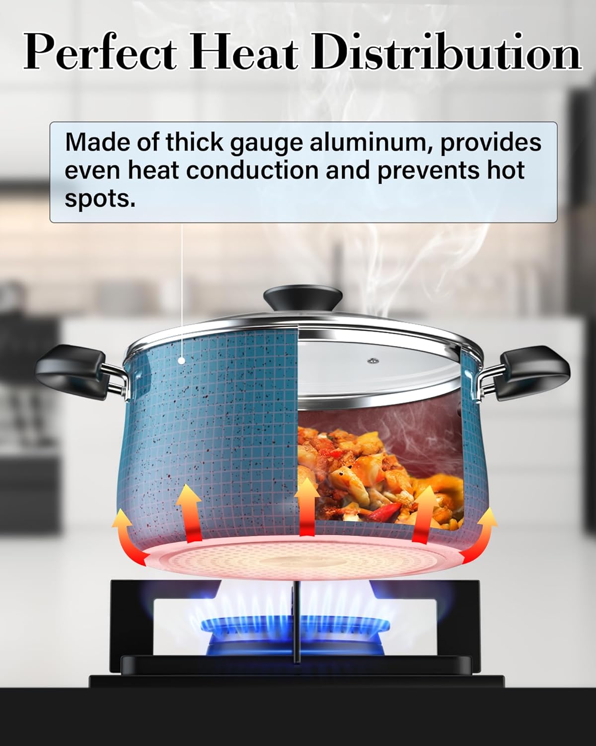 Pots and Pans Nonstick Cookware Set 10-Piece, Belly Shape Kitchen Cooking Set with Frying Pans and Saucepans, Induction Compatible, Turquoise
