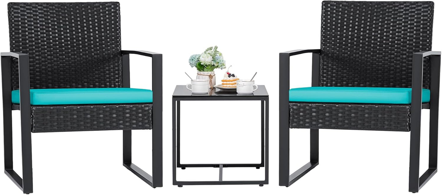 3-Piece Outdoor Wicker Patio Set with Coffee Table – Modern Rattan Bistro Chairs for Garden & Yard
