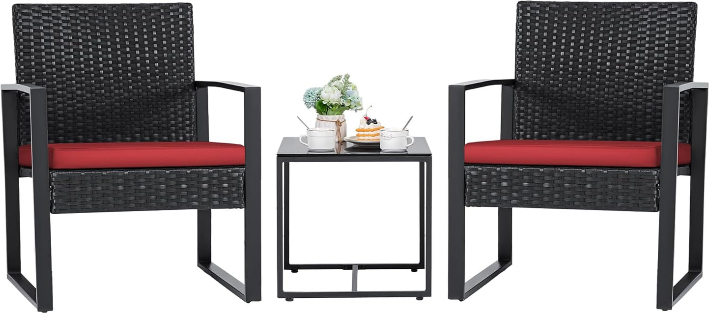 3-Piece Outdoor Wicker Patio Set with Coffee Table – Modern Rattan Bistro Chairs for Garden & Yard