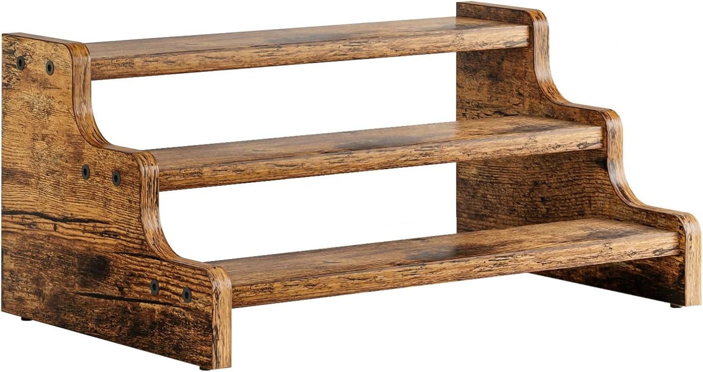 3-Tier Spice Rack, 13.8 Inch Wood Step Shelf Countertop Spice Storage Holder, Kitchen Pantry Cabinet Organizer Cupboard for Spice Bottles, Jars, Seasonings, Baking Supplies,Bathroom Organizer
