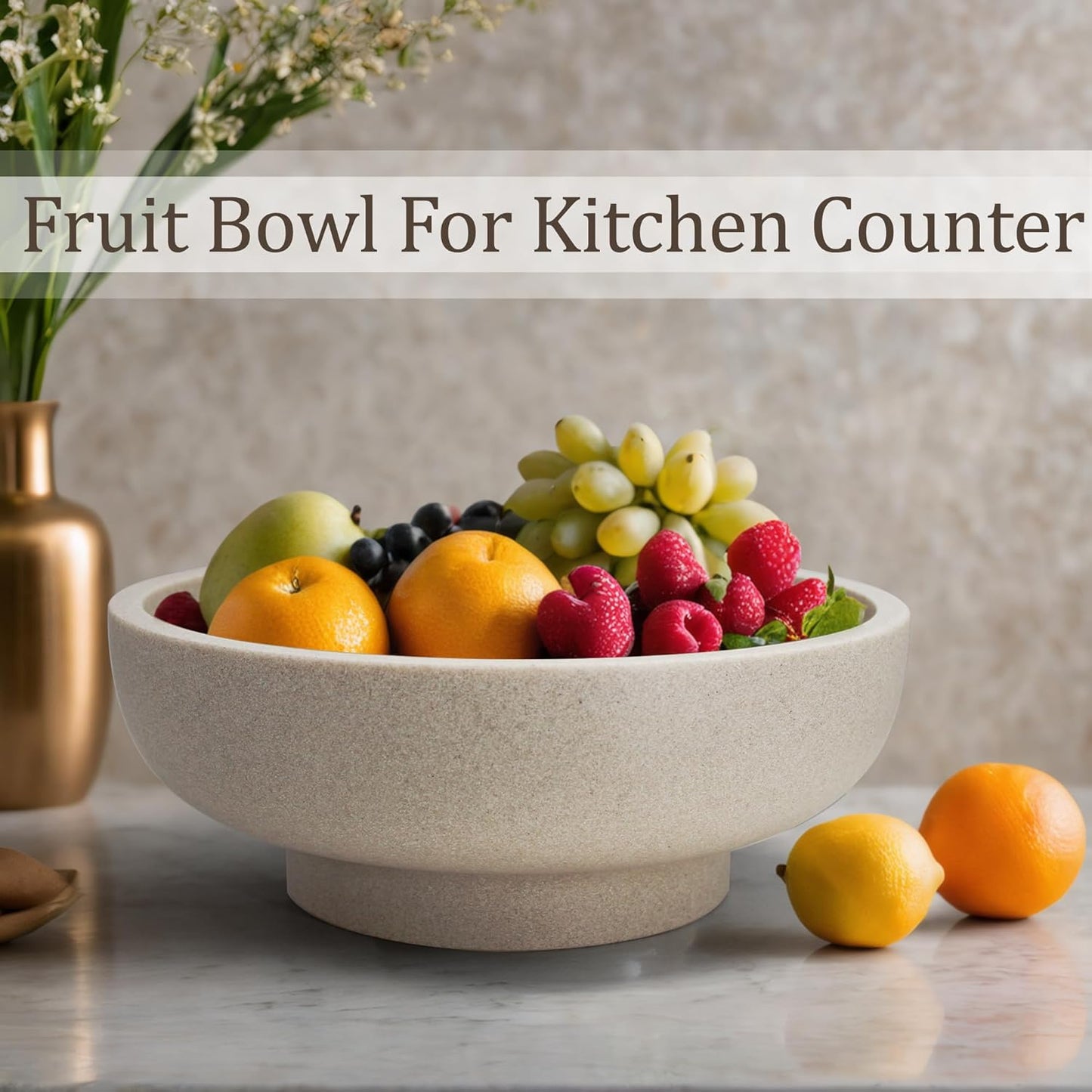 Large Decorative Bowl, Fruit Bowl for Kitchen Counter, Modern Resin Bowl for Home Decor, Key Holder for Entry Table, Sand Beige