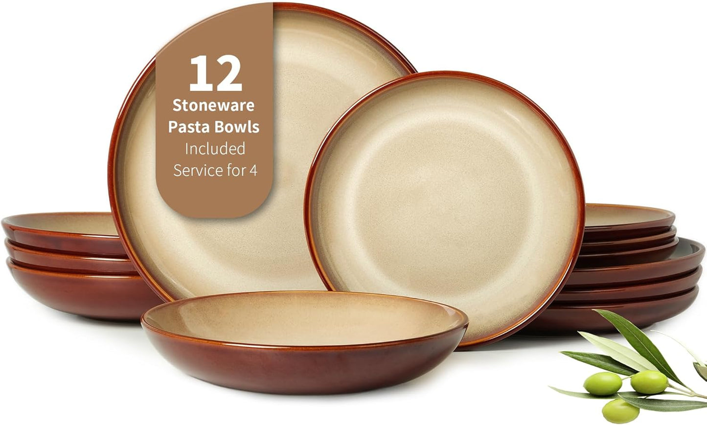 Stoneware Dinnerware Sets Service for 4, 12 Pcs Reactive Glaze Plates and Bowls Sets, Handmade Ceramic Dish Set, Highly Chip and Crack Resistant Modern Plate Set, Brown Green