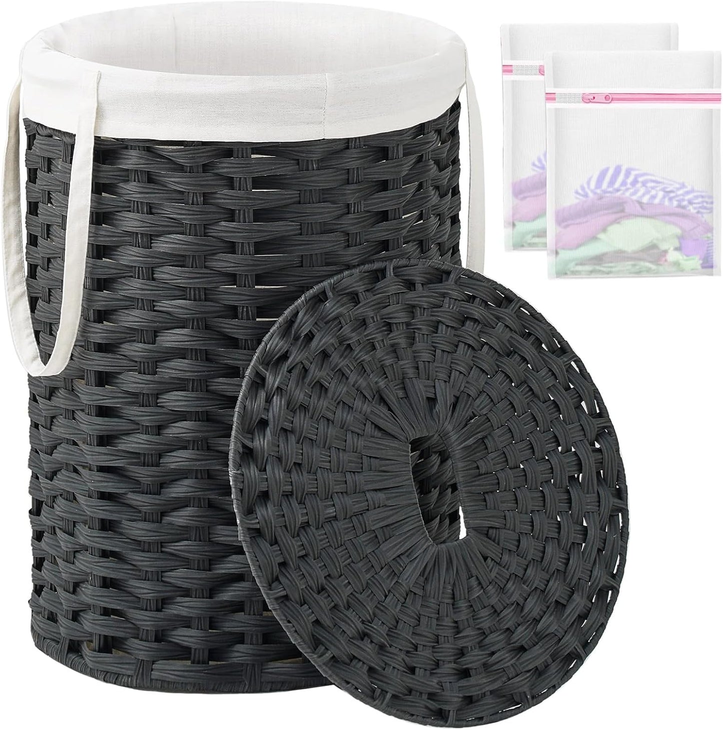 Laundry Hamper with Lid Laundry Basket with Lid 19.0 Gal (72 L) round Wicker Laundry Basket Handwoven Rattan Hamper Removable Bag 2 Mesh Bags Handles for Living Room Bathroom Natural