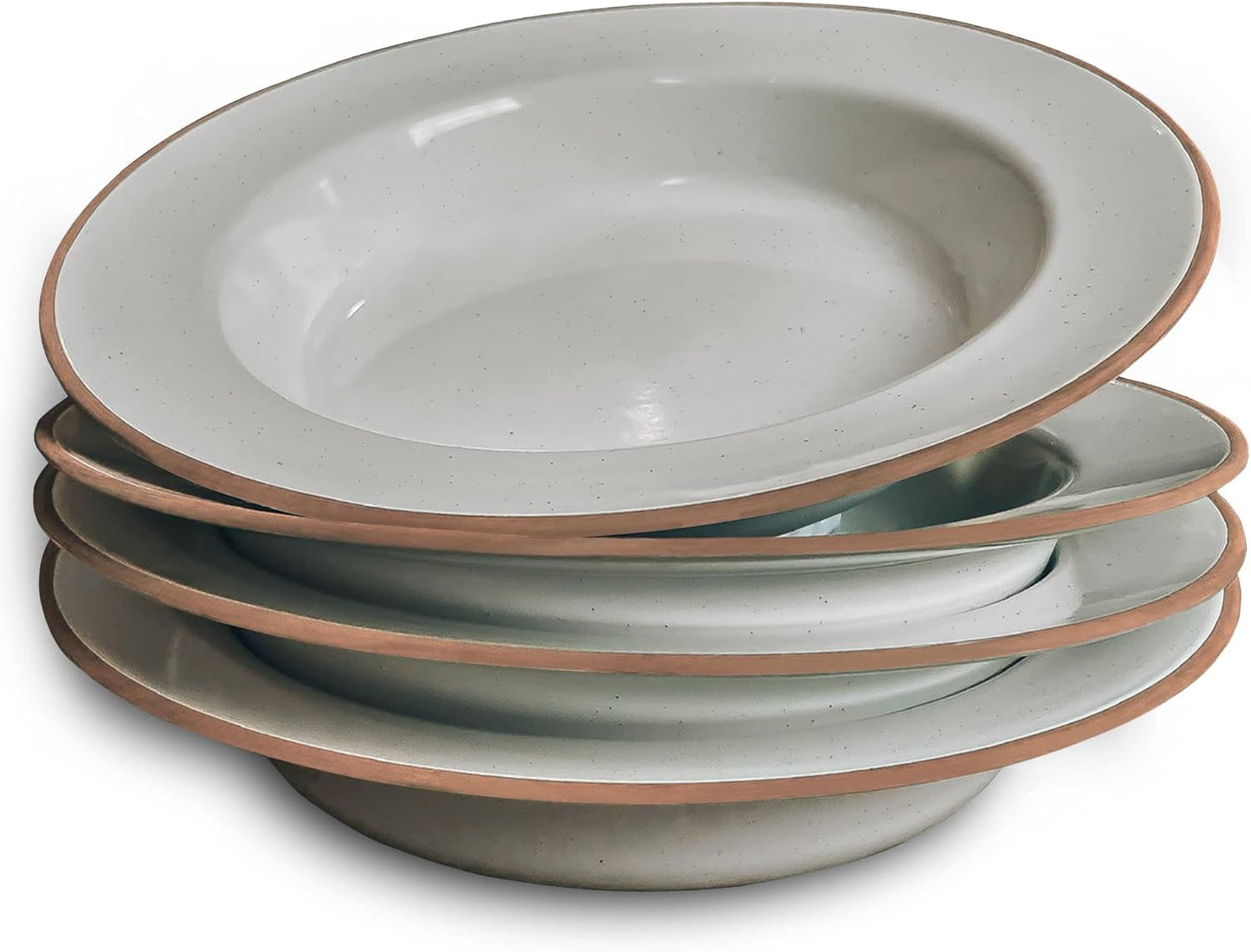 Mora Ceramic Wide Rimmed Soup Bowl 25Oz, Set of 4 - for Pasta, Italian, Spaghetti, Dipping Bread, Fancy Dinner Etc. Large Plate/Bowls Hybrid for Everyday & Restaurant Use, Flat Rim - Assorted Neutrals