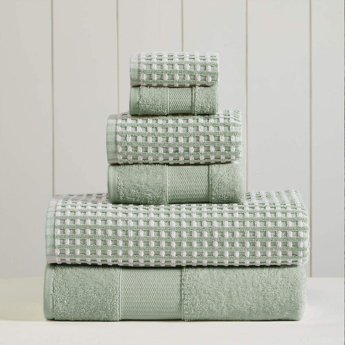6-Piece 100% Combed Cotton Yarn Dyed Cobblestone Jacquard Towel Set Flax