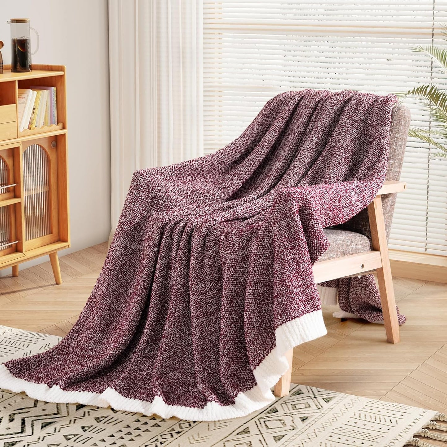 Soft Throw Blankets for Couch, Reversible Warm Blankets Cozy Knit Blanket for Women, Fuzzy Plush Lightweight Throws for Sofa, Bed, Picnic, Black 50 X 60 Inches