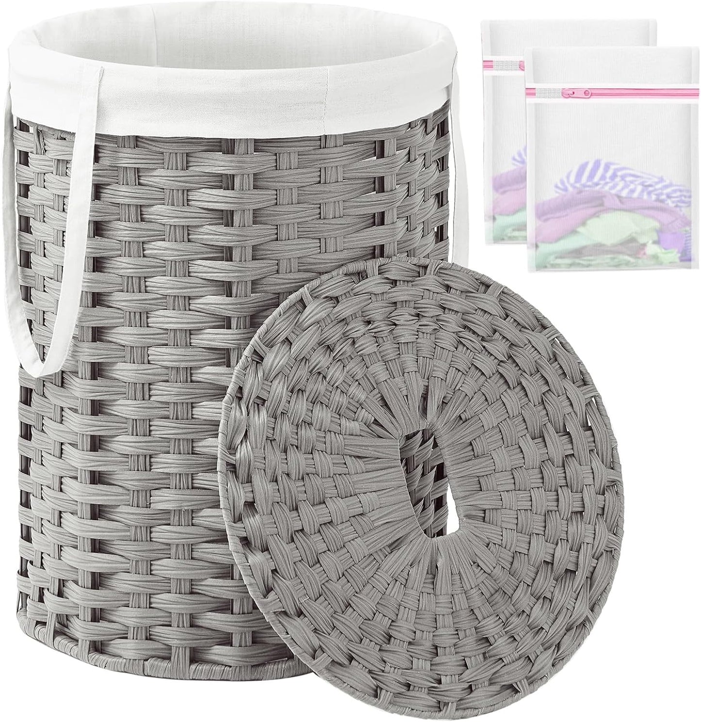 Laundry Hamper with Lid Laundry Basket with Lid 19.0 Gal (72 L) round Wicker Laundry Basket Handwoven Rattan Hamper Removable Bag 2 Mesh Bags Handles for Living Room Bathroom Natural