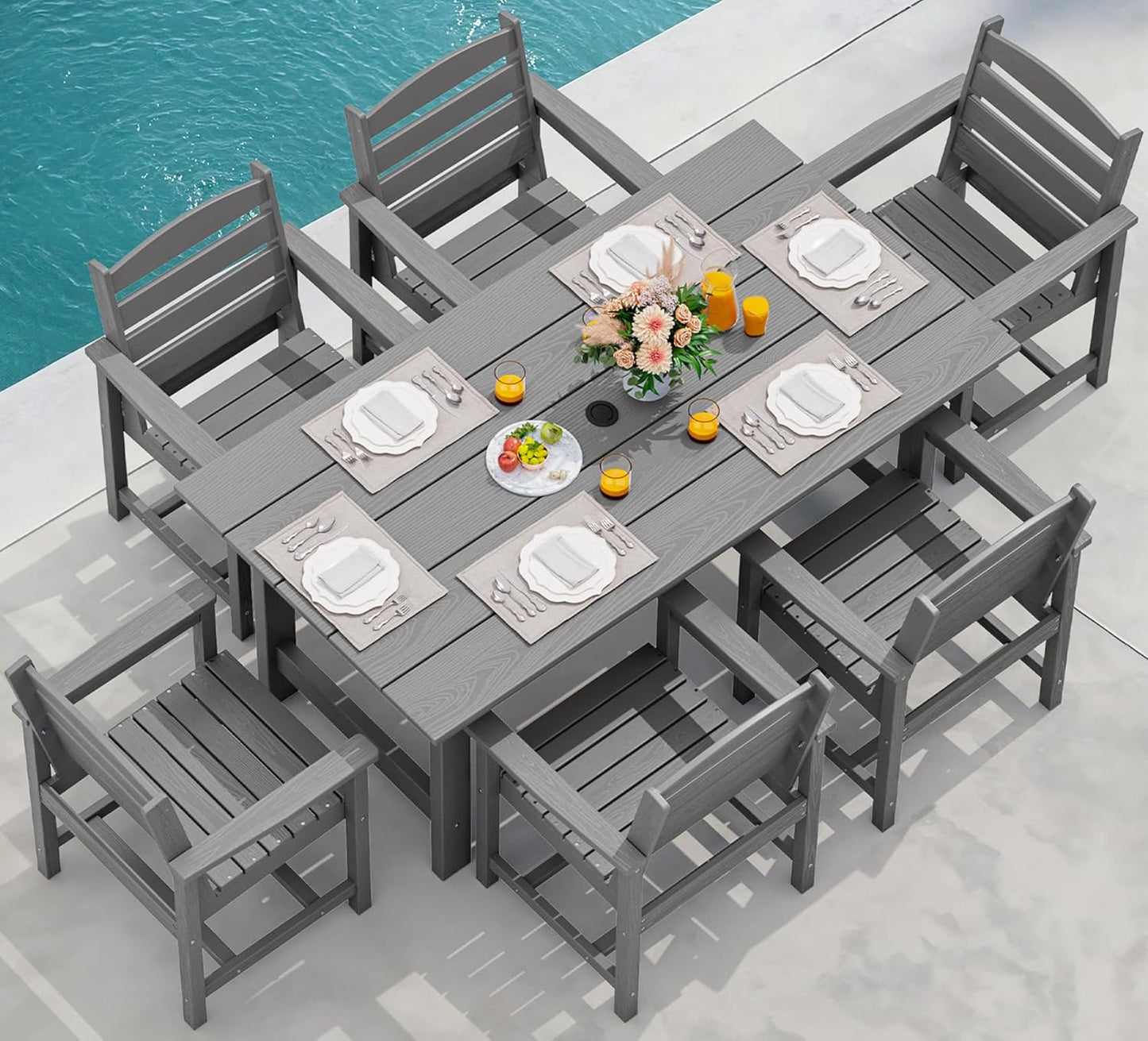 Patio Dining Table Sets 5-Piece, Outdoor HDPE Dining Furniture Set with Umbrella Hole Cut-Out Table and 4 Chairs, All Weather Dining Set for Lawn, Garden, Backyard, Poolside, Black
