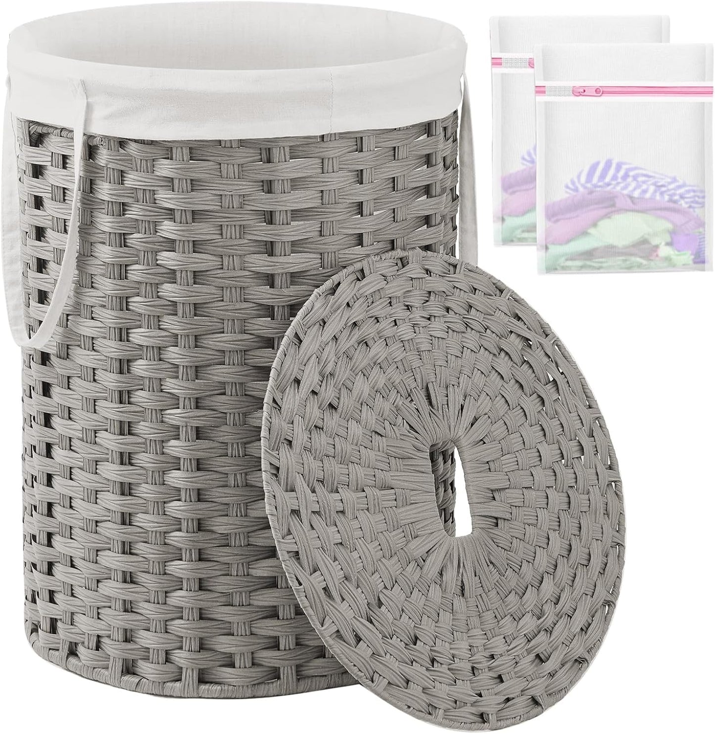 Laundry Hamper with Lid Laundry Basket with Lid 19.0 Gal (72 L) round Wicker Laundry Basket Handwoven Rattan Hamper Removable Bag 2 Mesh Bags Handles for Living Room Bathroom Natural
