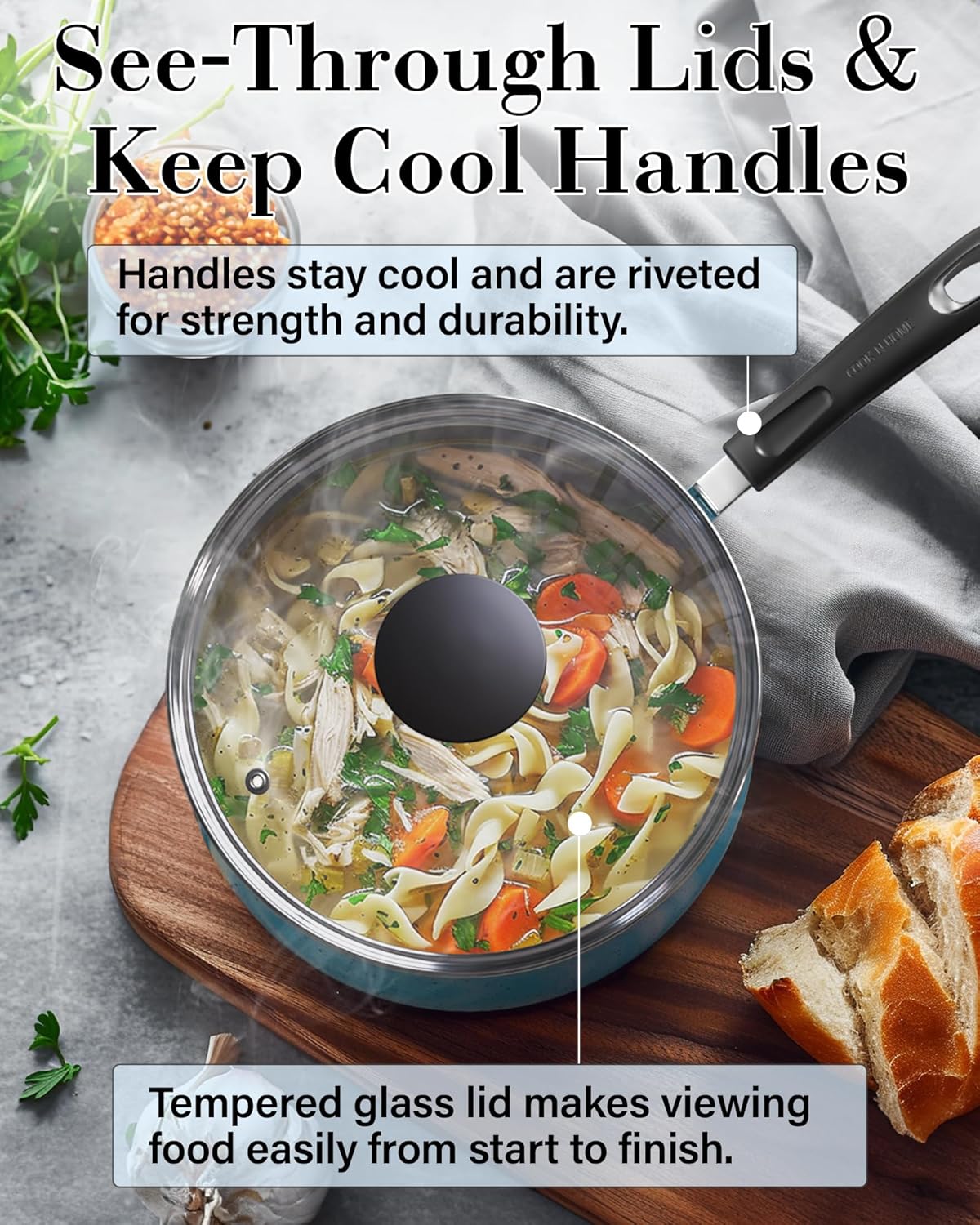 Pots and Pans Nonstick Cookware Set 10-Piece, Belly Shape Kitchen Cooking Set with Frying Pans and Saucepans, Induction Compatible, Turquoise