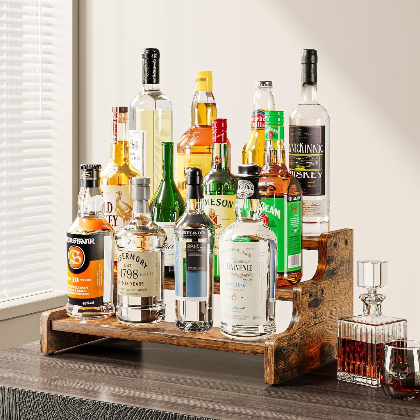 3-Tier Spice Rack, 13.8 Inch Wood Step Shelf Countertop Spice Storage Holder, Kitchen Pantry Cabinet Organizer Cupboard for Spice Bottles, Jars, Seasonings, Baking Supplies,Bathroom Organizer