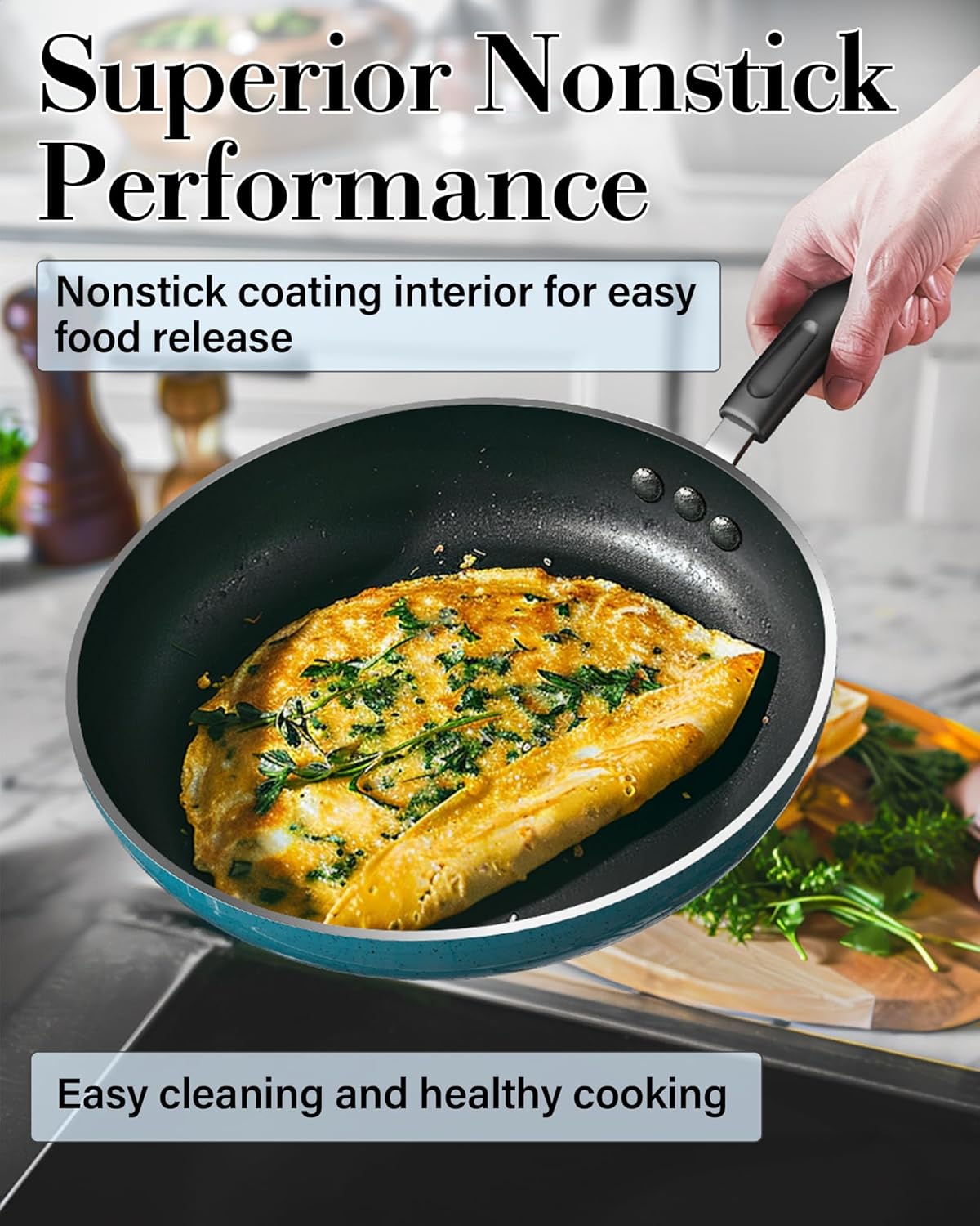 Pots and Pans Nonstick Cookware Set 10-Piece, Belly Shape Kitchen Cooking Set with Frying Pans and Saucepans, Induction Compatible, Turquoise