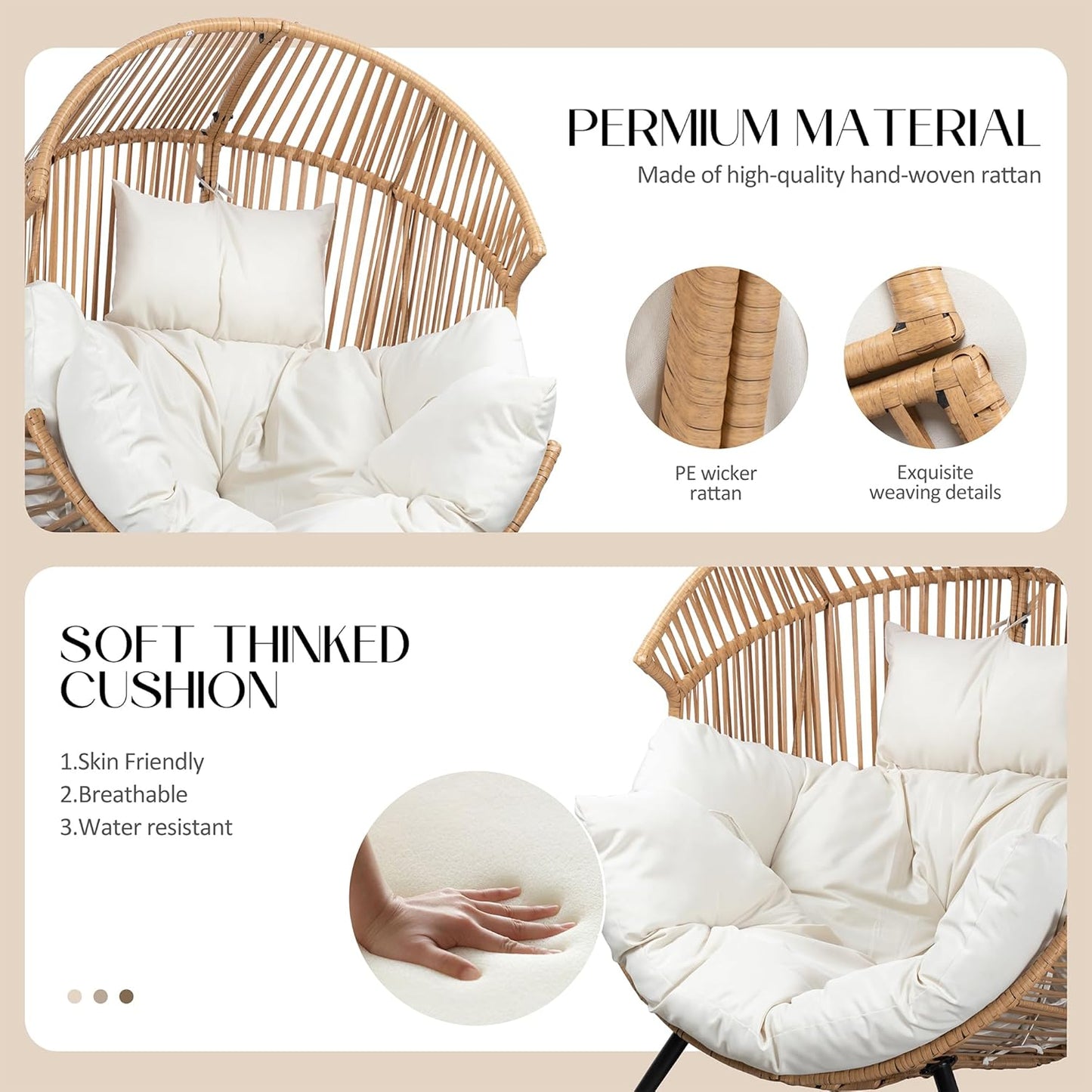 Outdoor Egg Rocker Chair with Cushion – Patio, Balcony & Living Room Use