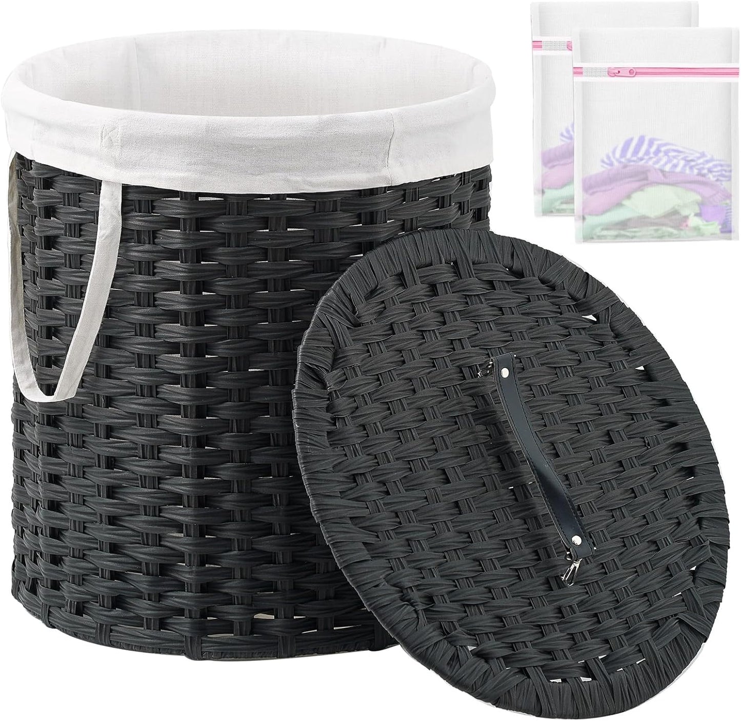 Laundry Hamper with Lid Laundry Basket with Lid 19.0 Gal (72 L) round Wicker Laundry Basket Handwoven Rattan Hamper Removable Bag 2 Mesh Bags Handles for Living Room Bathroom Natural
