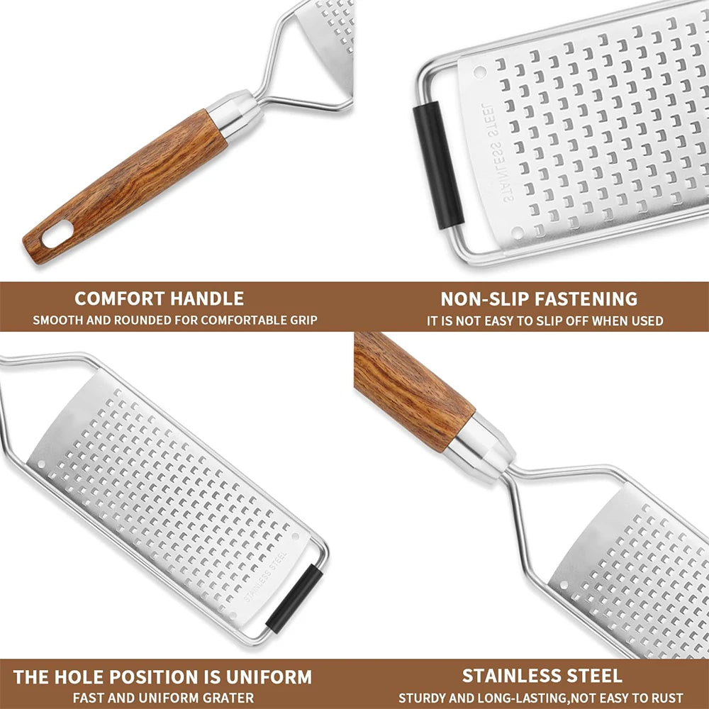 Cheese Grater with Natural Wood Lemon Handle Stainless Steel Zester Grater Kitchen Citrus Zester Tool for Ginger JT259