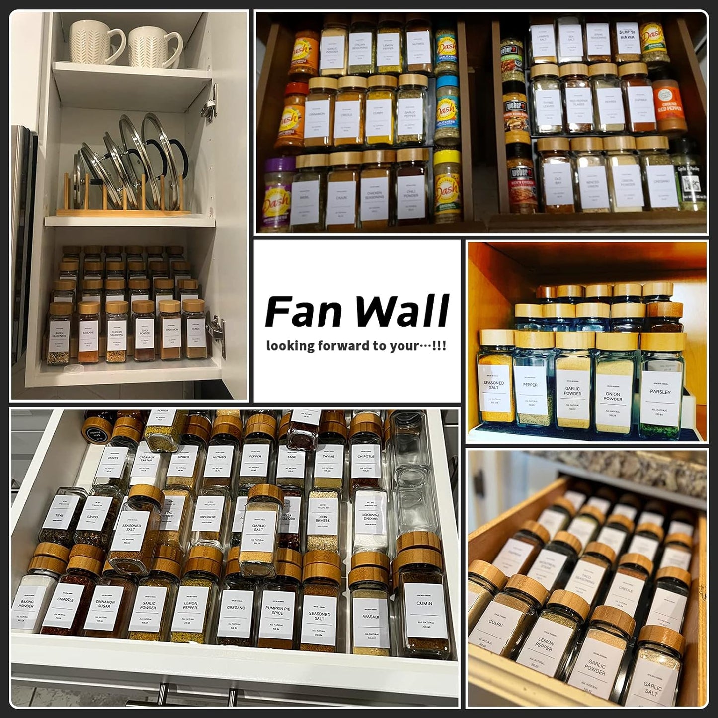 Glass Spice Jar Set with Bamboo Lids – Seasoning Organizer for Kitchen & Cabinet