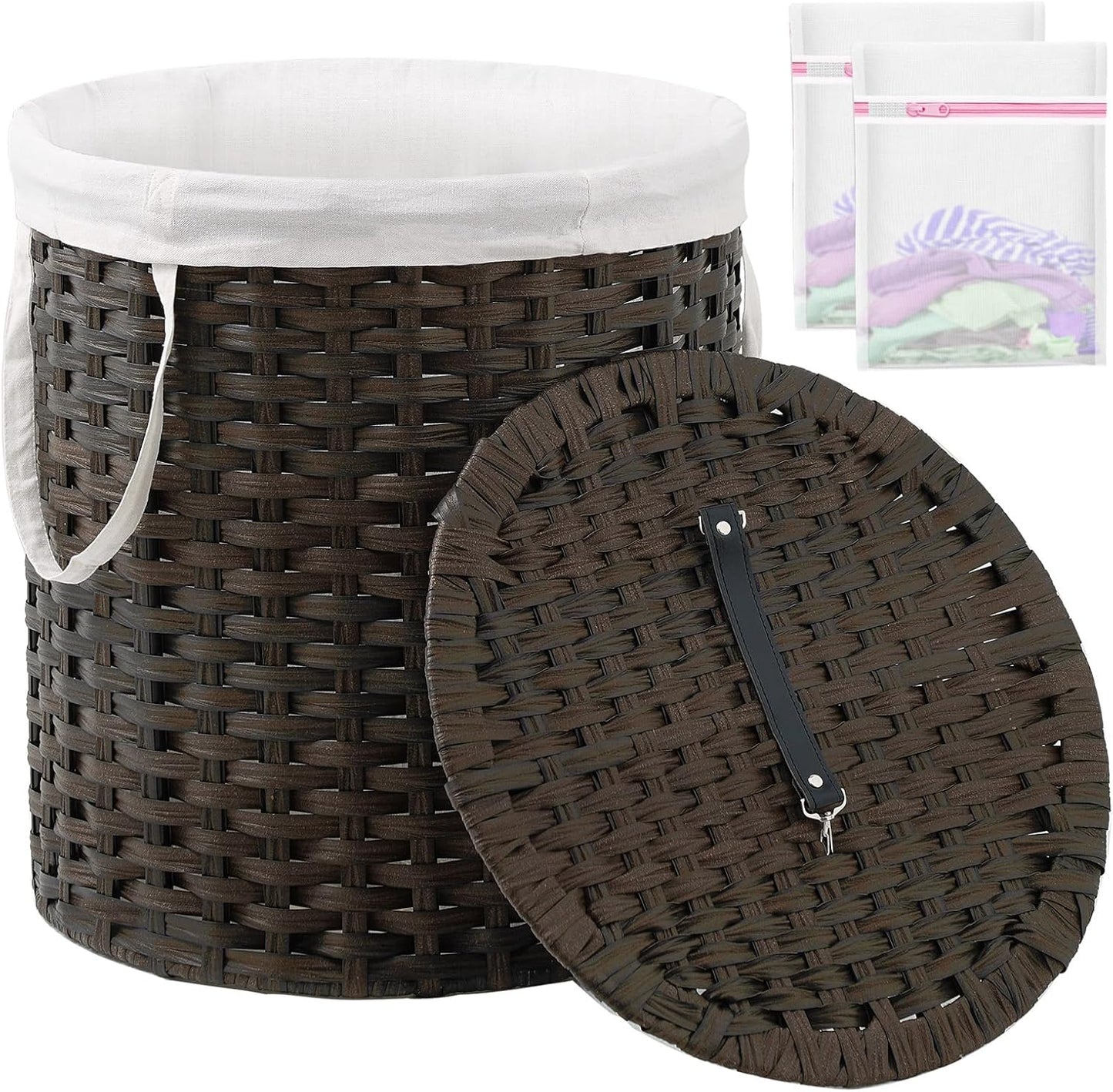 Laundry Hamper with Lid Laundry Basket with Lid 19.0 Gal (72 L) round Wicker Laundry Basket Handwoven Rattan Hamper Removable Bag 2 Mesh Bags Handles for Living Room Bathroom Natural