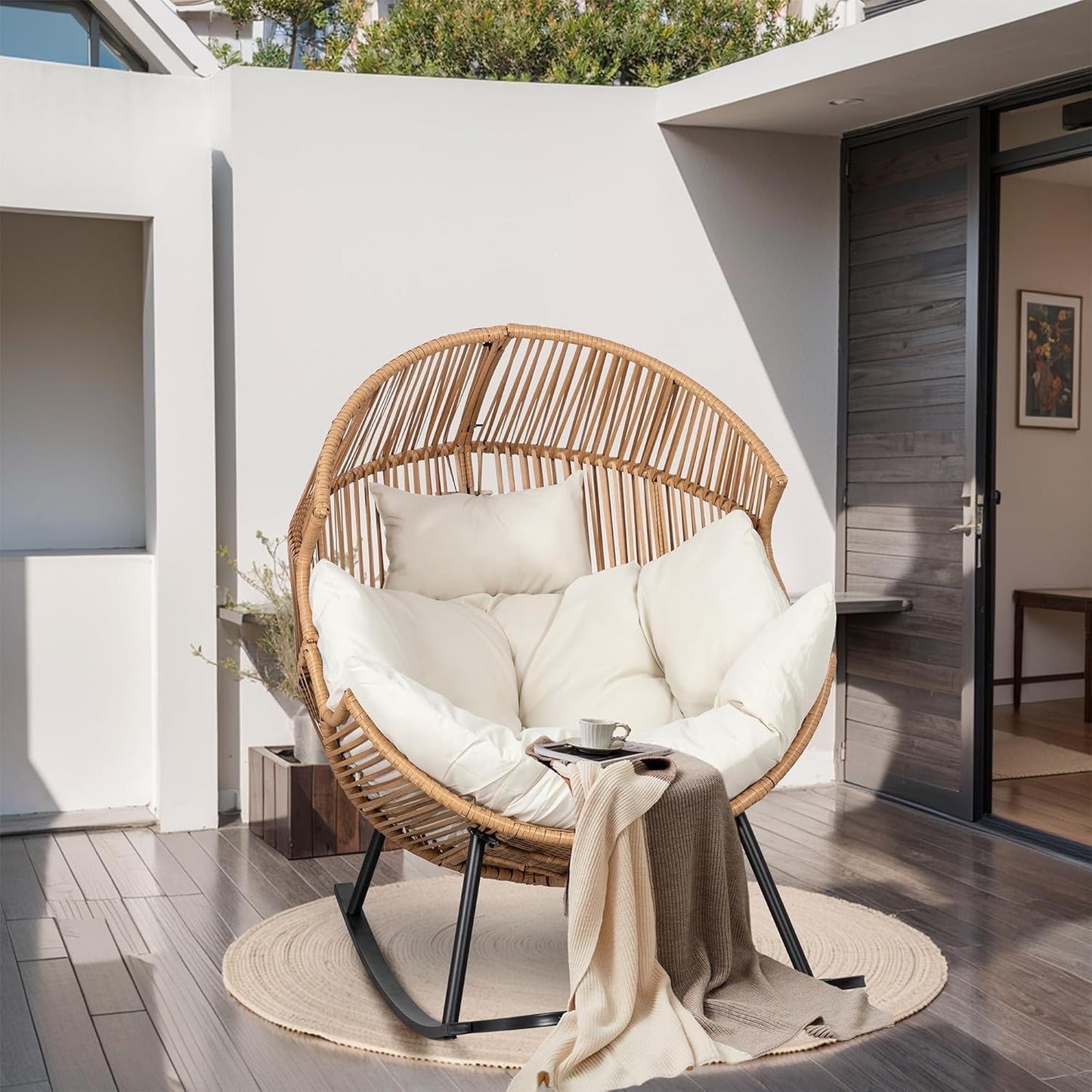 Outdoor Egg Rocker Chair with Cushion – Patio, Balcony & Living Room Use