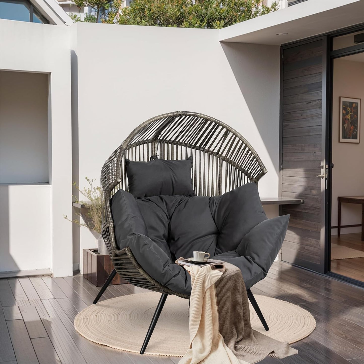 Outdoor Egg Rocker Chair with Cushion – Patio, Balcony & Living Room Use