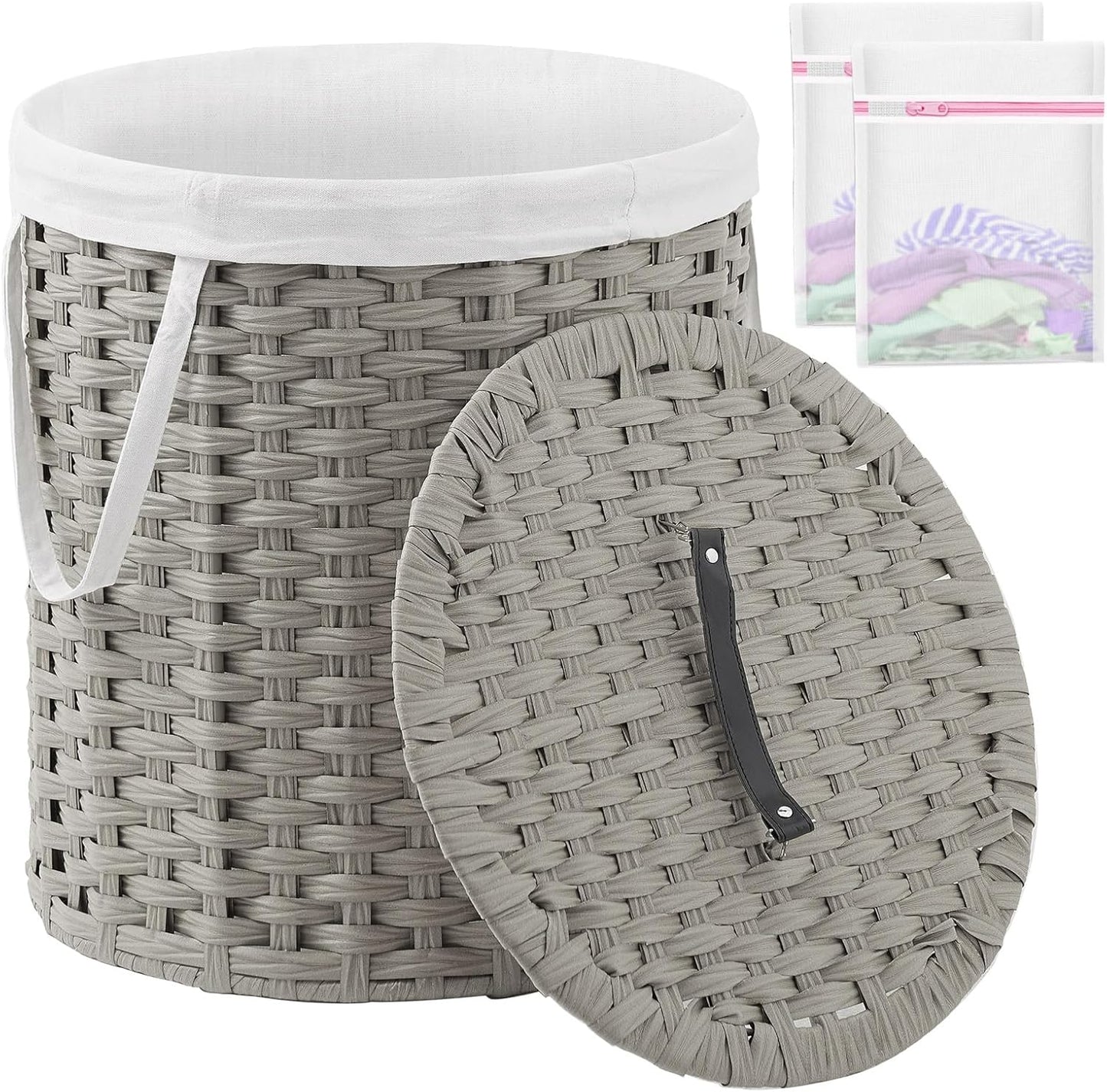 Laundry Hamper with Lid Laundry Basket with Lid 19.0 Gal (72 L) round Wicker Laundry Basket Handwoven Rattan Hamper Removable Bag 2 Mesh Bags Handles for Living Room Bathroom Natural